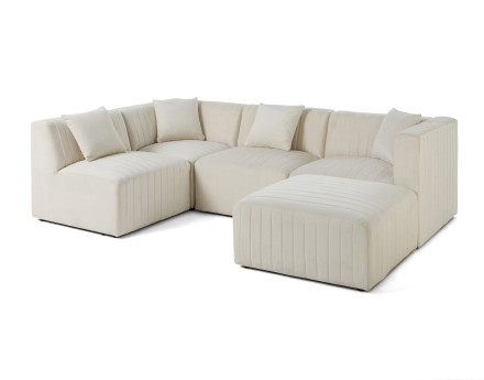 Canapé modulable d'angle gauche 5 places avec pouf d'appoint en velours Nova