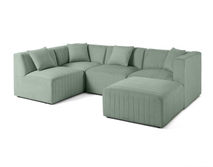 Canapé modulable d'angle gauche 5 places avec pouf d'appoint en velours Nova