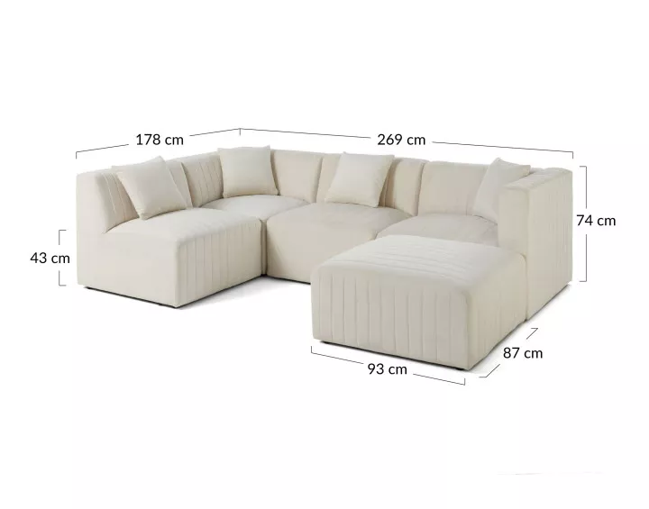 Canapé modulable d'angle gauche 4 places avec pouf d'appoint en velours Nova