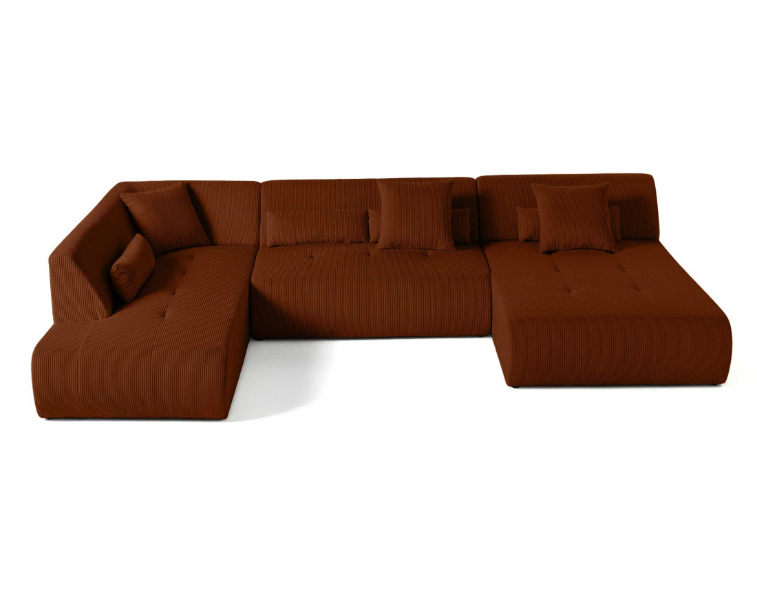 Canapé panoramique d'angle gauche 7 places en velours côtelé Onyx