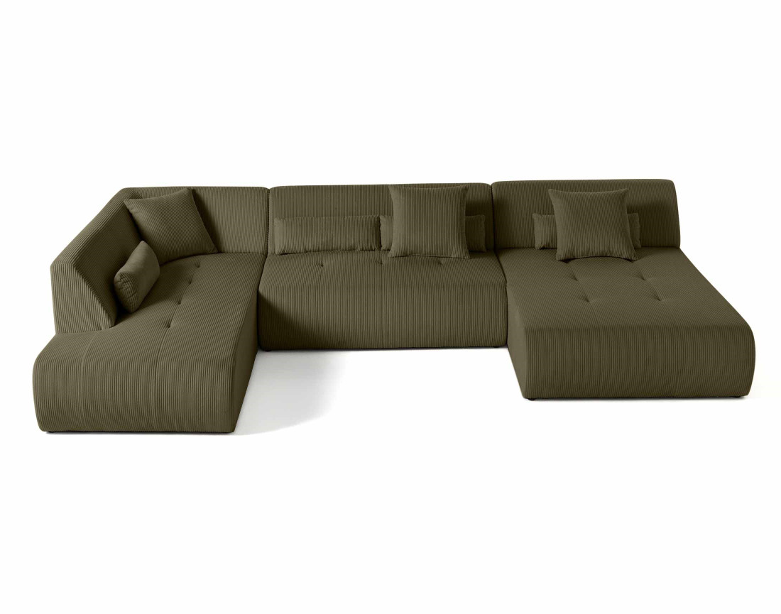 Canapé panoramique d'angle gauche 7 places en velours côtelé Onyx