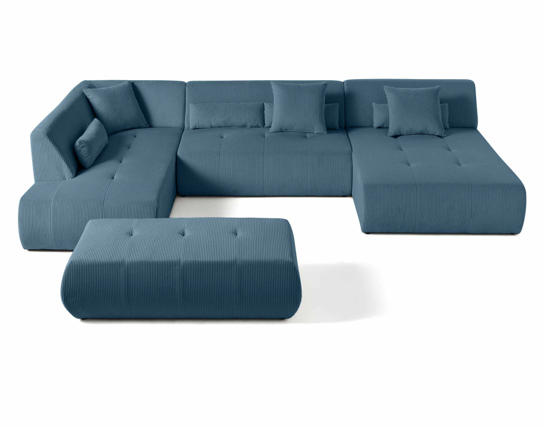 Canapé panoramique d'angle gauche 7 places en velours côtelé Onyx
