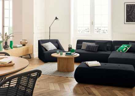 Canapé modulable d'angle droit 5 places en velours côtelé Onyx