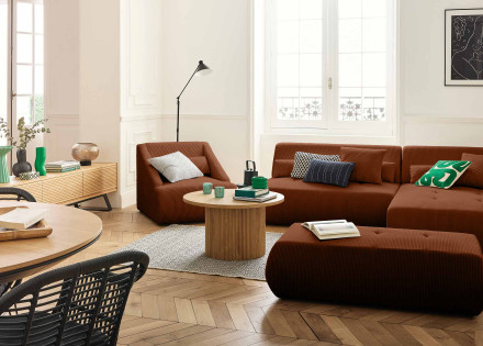 Canapé modulable d'angle droit 5 places en velours côtelé Onyx