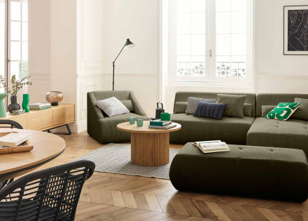 Canapé modulable d'angle droit 5 places en velours côtelé Onyx