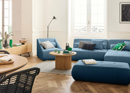 Canapé modulable d'angle droit 5 places en velours côtelé Onyx