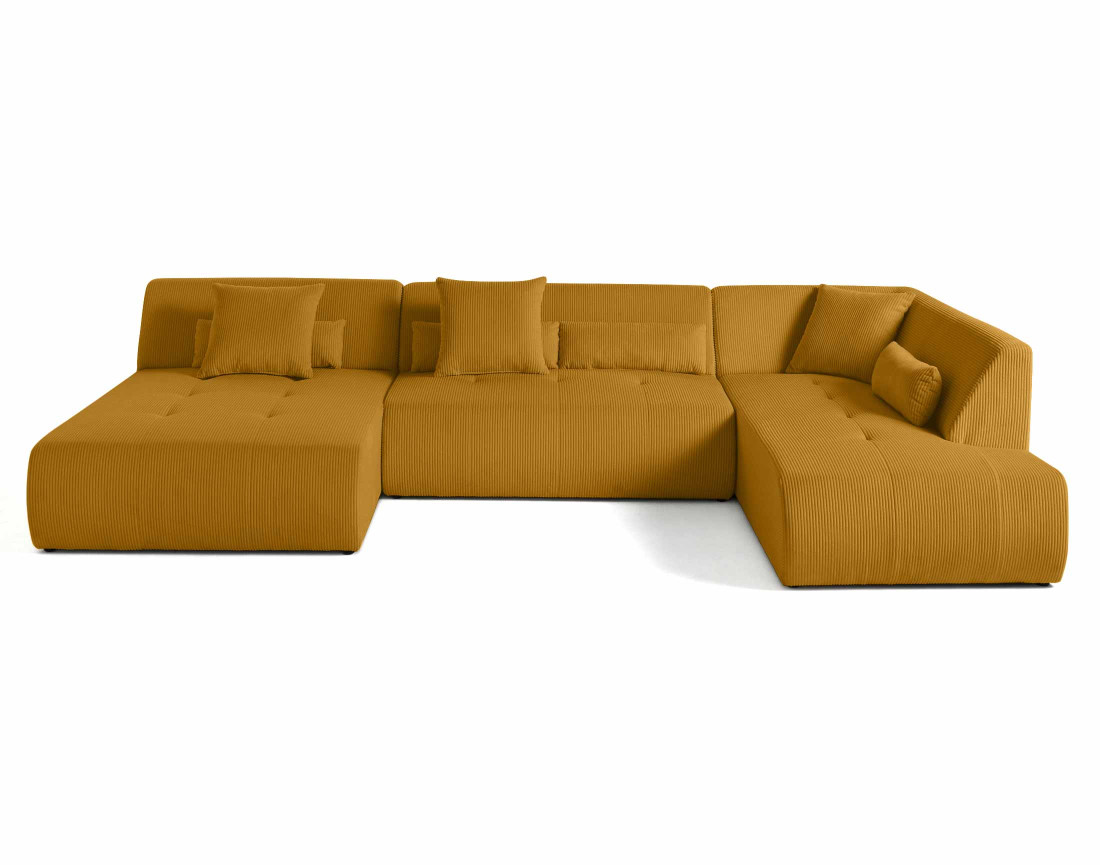 Canapé panoramique modulable d'angle droit 7 places en velours côtelé Onyx