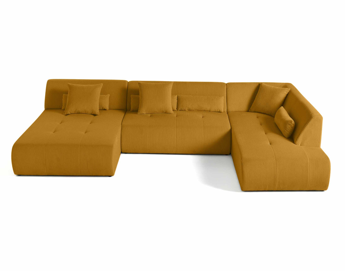 Canapé panoramique modulable d'angle droit 7 places en velours côtelé Onyx