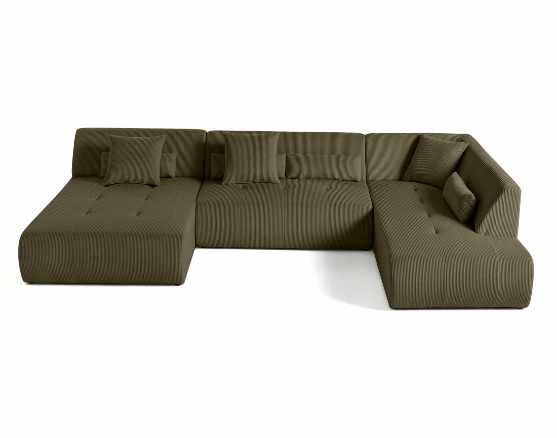 Canapé panoramique modulable d'angle droit 7 places en velours côtelé Onyx