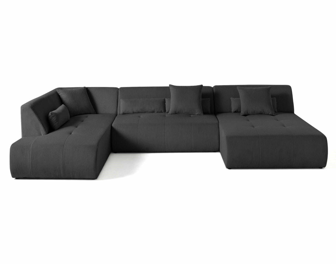 Canapé modulable d'angle gauche 7 places en velours côtelé Onyx