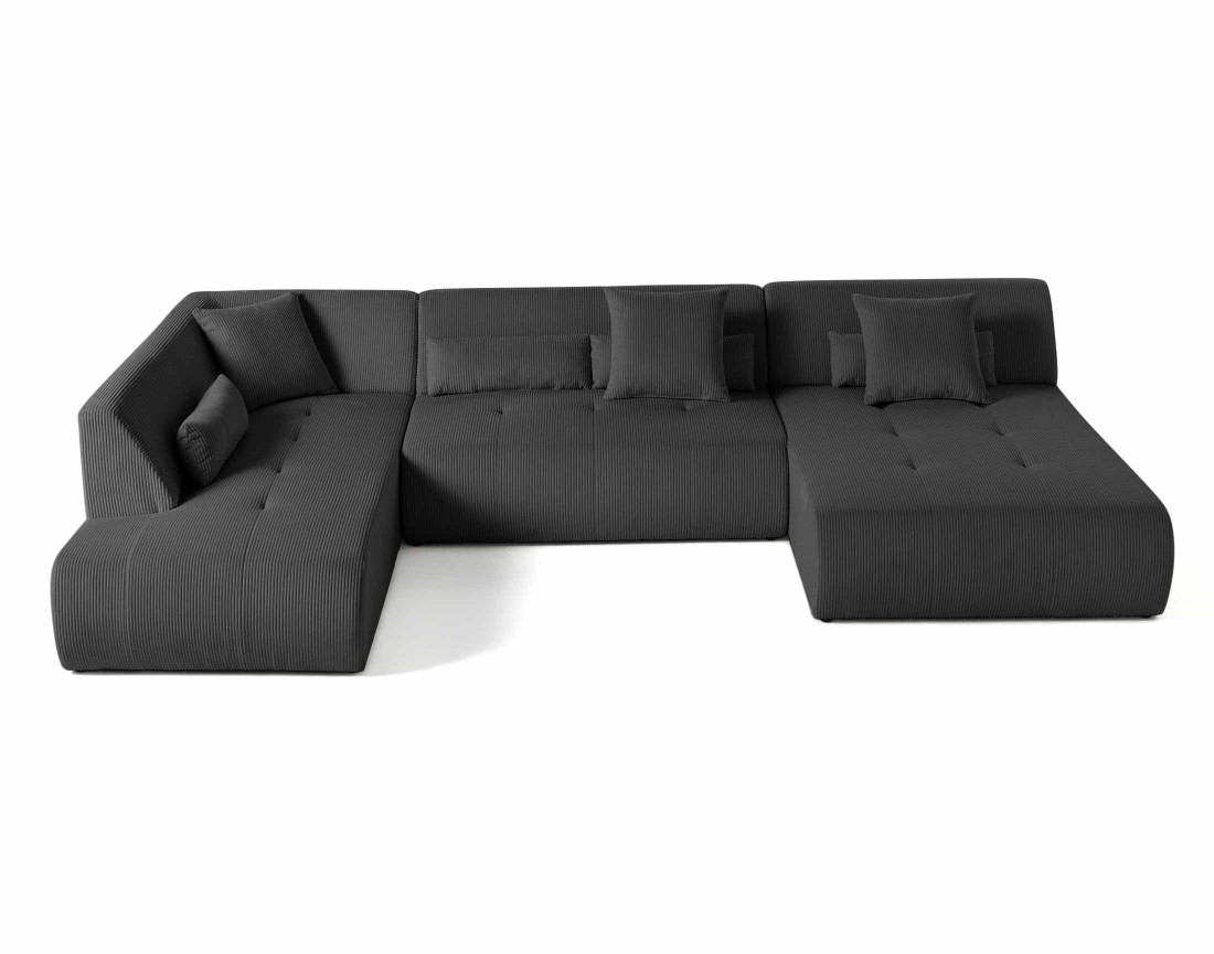 Canapé modulable d'angle gauche 7 places en velours côtelé Onyx