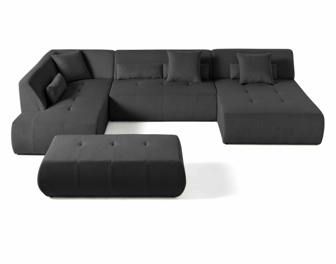Canapé modulable d'angle gauche 7 places en velours côtelé Onyx