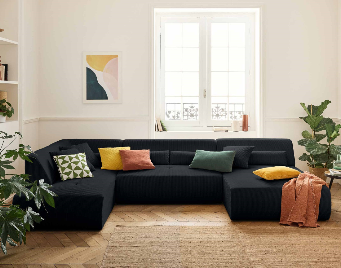 Canapé modulable d'angle gauche 7 places en velours côtelé Onyx Canapé modulable d'angle gauche 7 places en velours côtelé Onyx