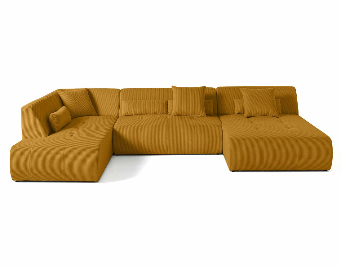 Canapé modulable d'angle gauche 7 places en velours côtelé Onyx