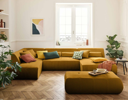 Canapé modulable d'angle gauche 7 places en velours côtelé Onyx