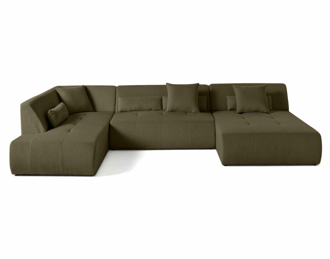 Canapé modulable d'angle gauche 7 places en velours côtelé Onyx