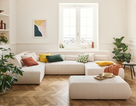 Canapé modulable d'angle gauche 7 places en velours côtelé Onyx