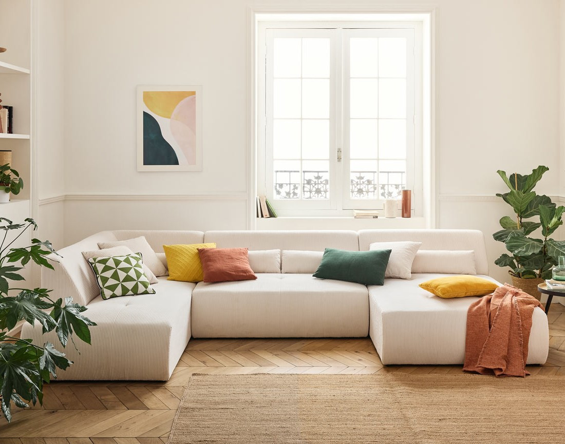 Canapé modulable d'angle gauche 7 places en velours côtelé Onyx Canapé modulable d'angle gauche 7 places en velours côtelé Onyx