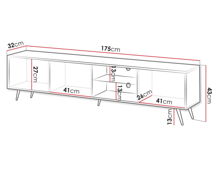 Meuble TV 3 portes et 2 niches blanc et pieds dorés 175 cm Wairoa