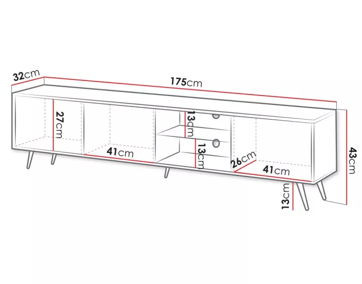 Meuble TV 3 portes et 2 niches noir 175 cm Wairoa