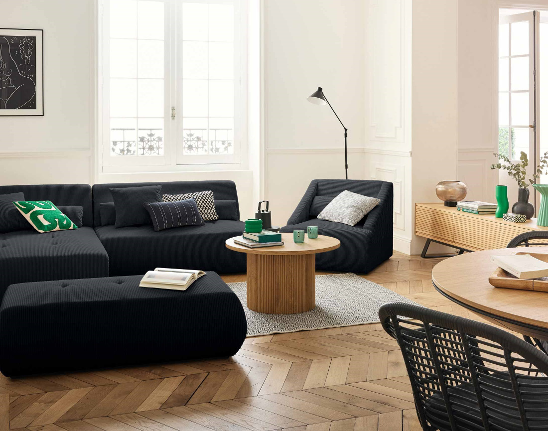 Canapé modulable d'angle gauche 5 places en velours côtelé Onyx Canapé modulable d'angle gauche 5 places en velours côtelé Onyx