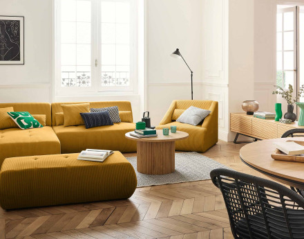 Canapé modulable d'angle gauche 5 places en velours côtelé Onyx