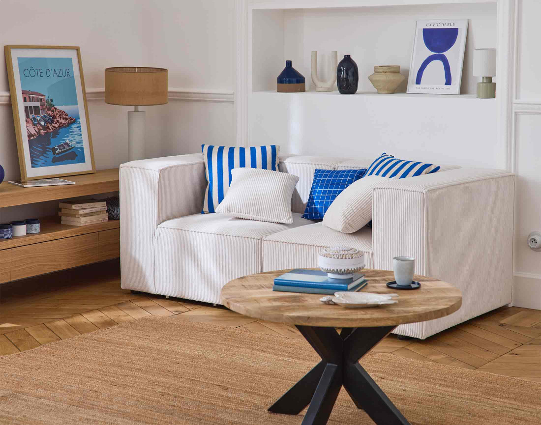 Canapé modulable 2 places en velours côtelé Arty