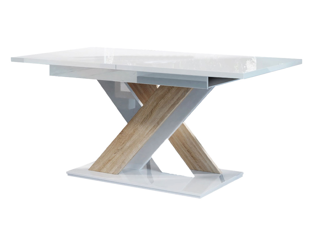 Table à manger extensible blanc et chêne clair 140 à 180 cm Buriti