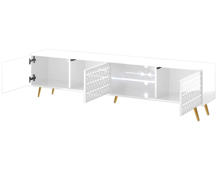 Meuble TV 3 portes et 2 niches blanc et pieds dorés 175 cm Wairoa