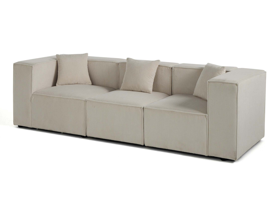 Canapé modulable 3 places en velours côtelé Arty
