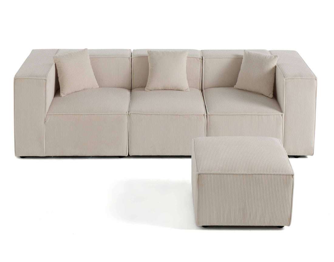 Canapé modulable 3 places en velours côtelé Arty