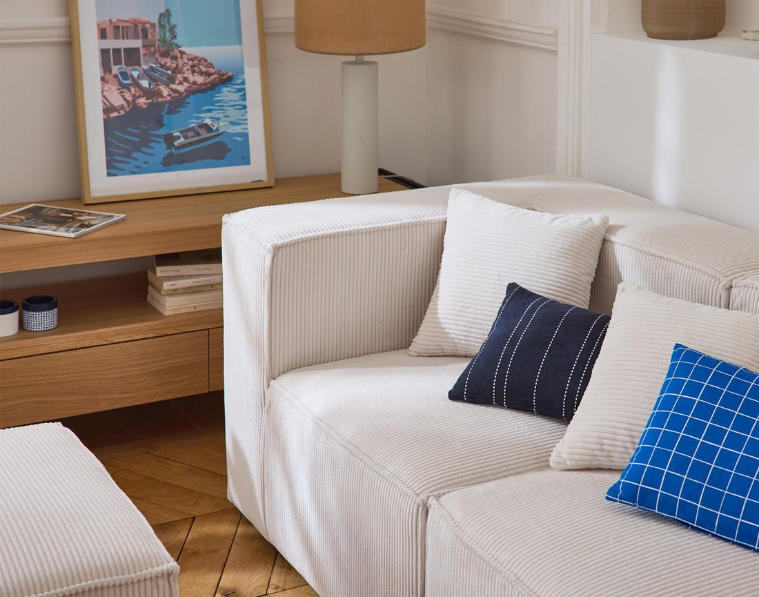 Canapé modulable 3 places en velours côtelé Arty