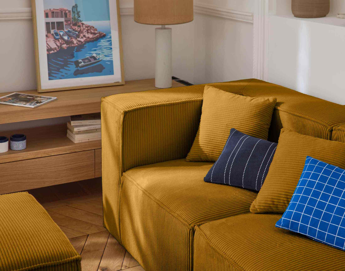 Canapé modulable 3 places en velours côtelé Arty