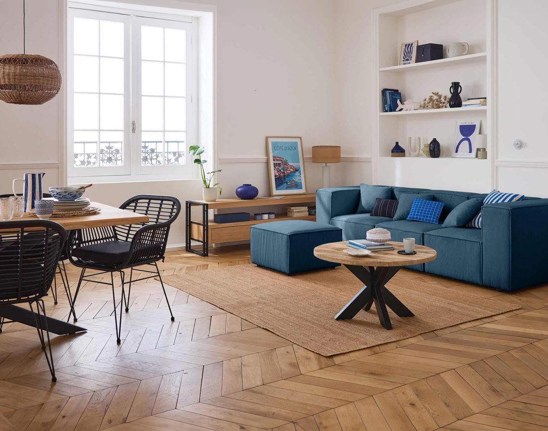 Canapé modulable 3 places en velours côtelé Arty