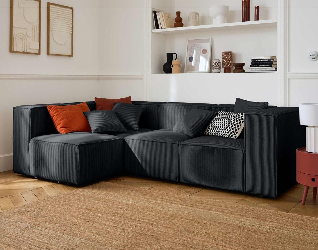 Canapé modulable d'angle gauche 4 places en velours côtelé Arty