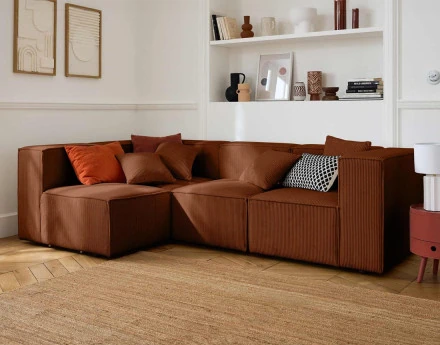 Canapé modulable d'angle gauche 4 places en velours côtelé Arty
