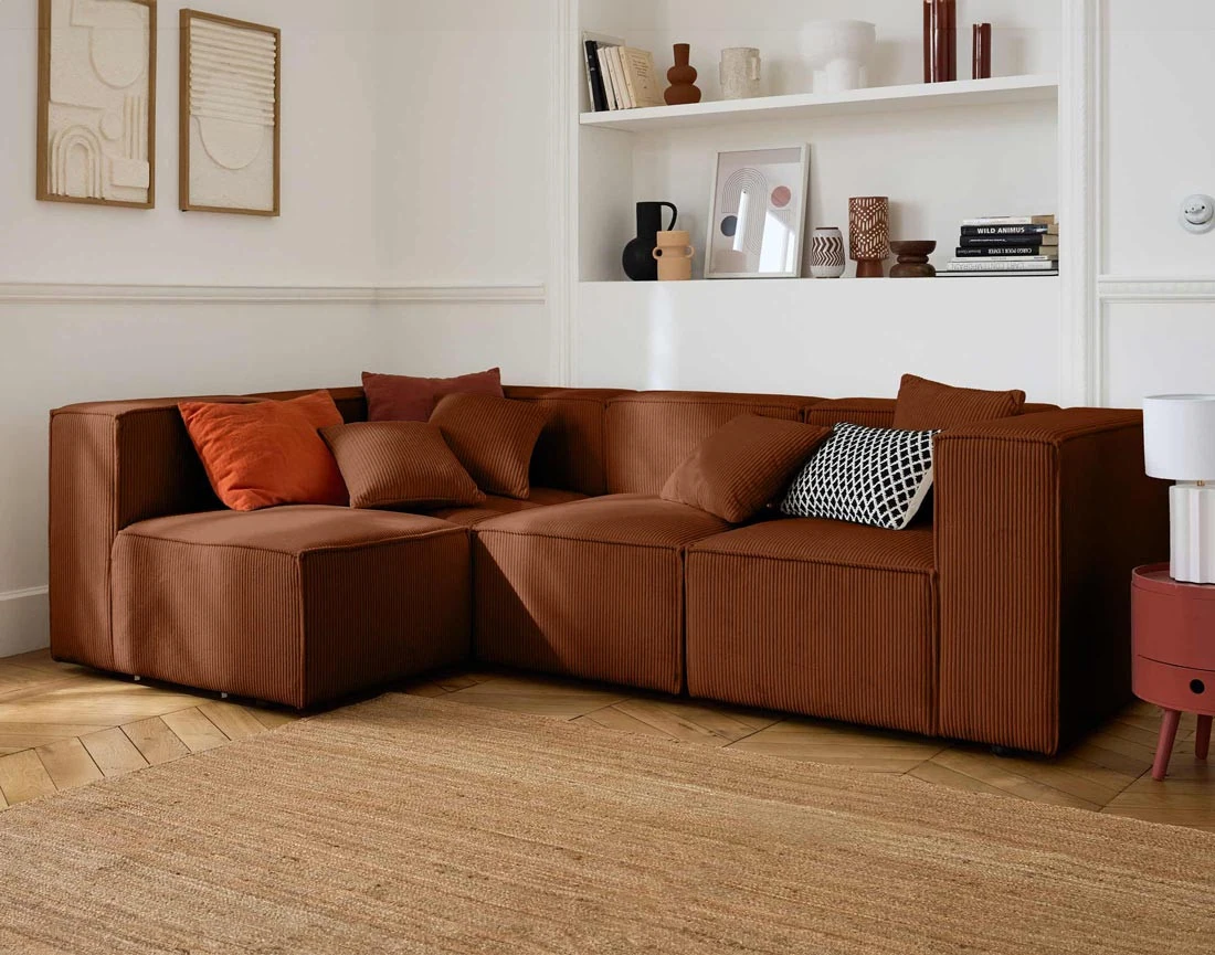 Canapé modulable d'angle gauche 4 places en velours côtelé Arty
