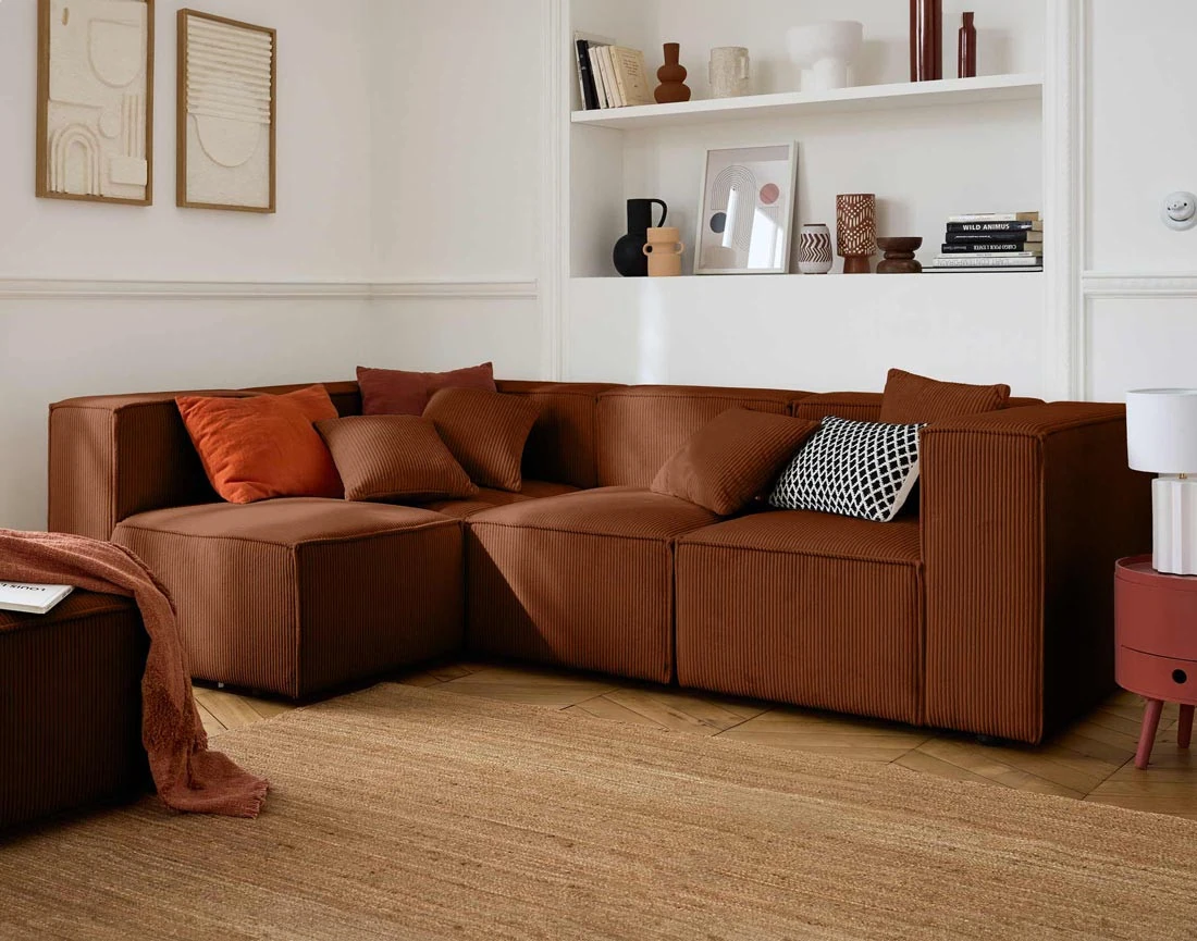 Canapé modulable d'angle gauche 4 places en velours côtelé Arty