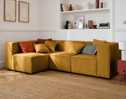 Canapé modulable d'angle gauche 4 places en velours côtelé Arty
