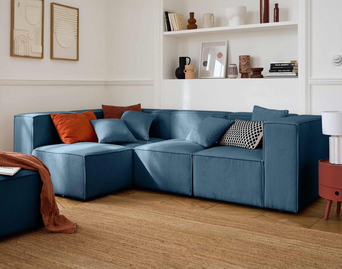 Canapé modulable d'angle gauche 4 places en velours côtelé Arty