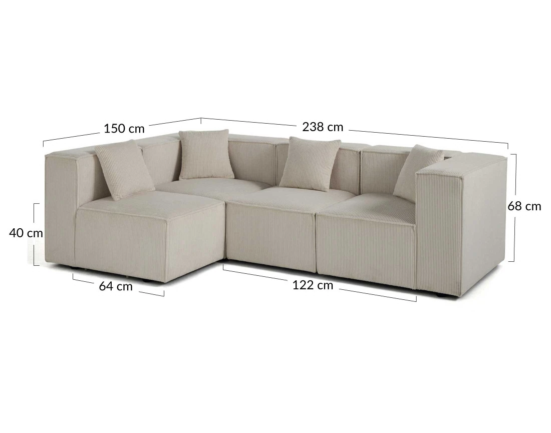 Canapé modulable d'angle gauche 4 places en velours côtelé Arty