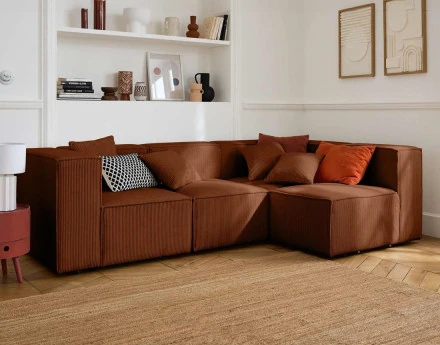 Canapé modulable d'angle droit 4 places en velours côtelé Arty