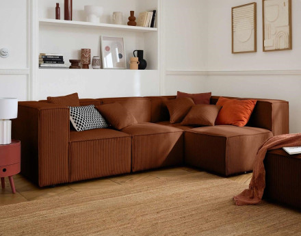 Canapé modulable d'angle droit 4 places en velours côtelé Arty