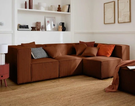 Canapé modulable d'angle droit 4 places en velours côtelé Arty