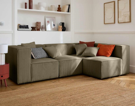 Canapé modulable d'angle droit 4 places en velours côtelé Arty