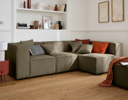 Canapé modulable d'angle droit 4 places en velours côtelé Arty