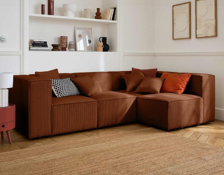 Module d'assise d'angle réversible en velours côtelé Arty