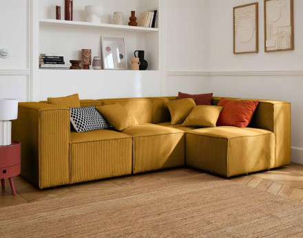 Module d'assise d'angle réversible en velours côtelé Arty