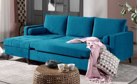 POLAR - Canapé d'angle réversible convertible - en velours au design scandinave - 4 places POLAR - Canapé d'angle réversible convertible - en velours au design scandinave - 4 places