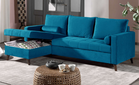 POLAR - Canapé d'angle réversible convertible - en velours au design scandinave - 4 places POLAR - Canapé d'angle réversible convertible - en velours au design scandinave - 4 places